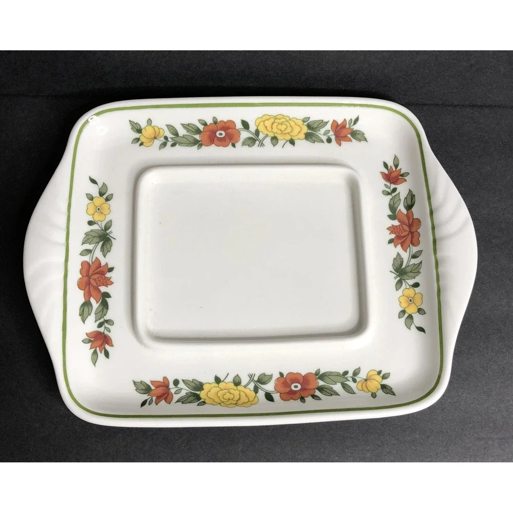 Villeroy & Boch Summer Day Rectangular Butter Plate No Lid Floral Orange Yellow
